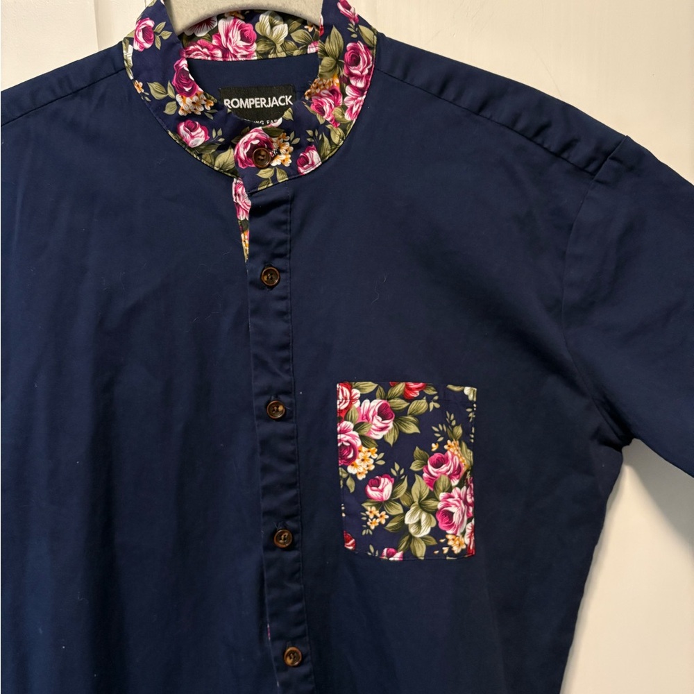 Romperjack navy floral cotton men’s romper shortall shorts m medium one piece - Picture 3 of 5